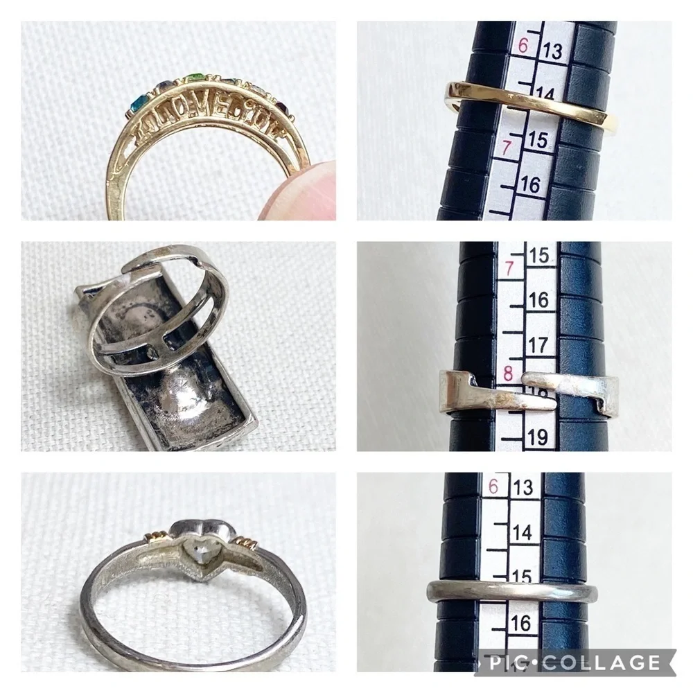 Lot of 6 Rings, Silver & Gold Tone, Colorful Stones & Onyx, Cloisonné